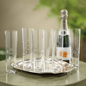 Floral Etched Champagne Flutes Two Pair