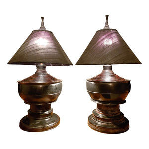 Early 20th Century Burmese Lacquer Pagoda Lamps - a Pair